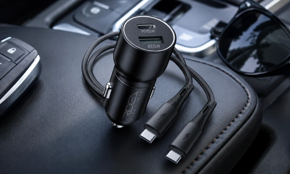 Ridea RCC-47114 QPow Pro Car Charger, 1 USB / 1 USB-C, PD/QC, 47.5W, USB-C to USB-C Cable Included